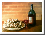 Pilze und Wein. 50x40